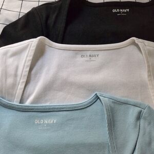 Old Navy Ribbed Square Neck Tops Set Of 3 - Black, White, Blue